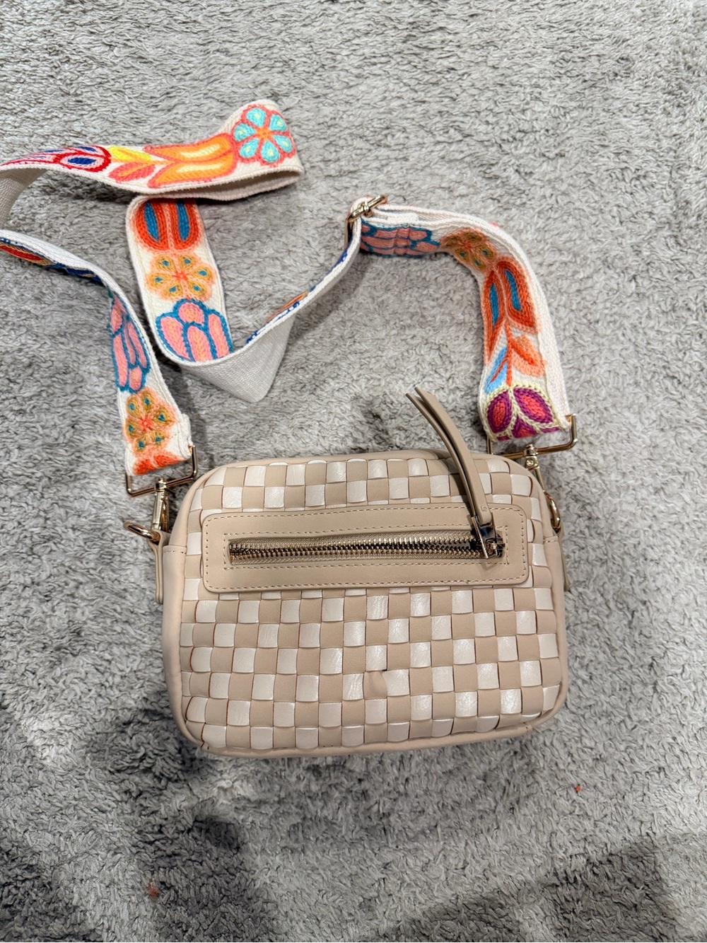Target Beige Woven Crossbody with Colorful Embroidered Strap